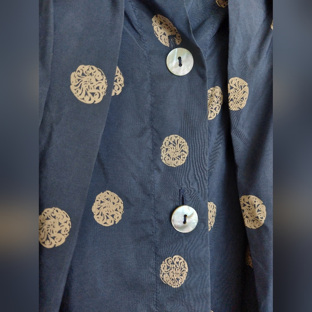 Vintage Apriori Escada Blue Gold Polka Dot Silk Skirt - Mother Of Pearls - Small - Picture 4 of 8